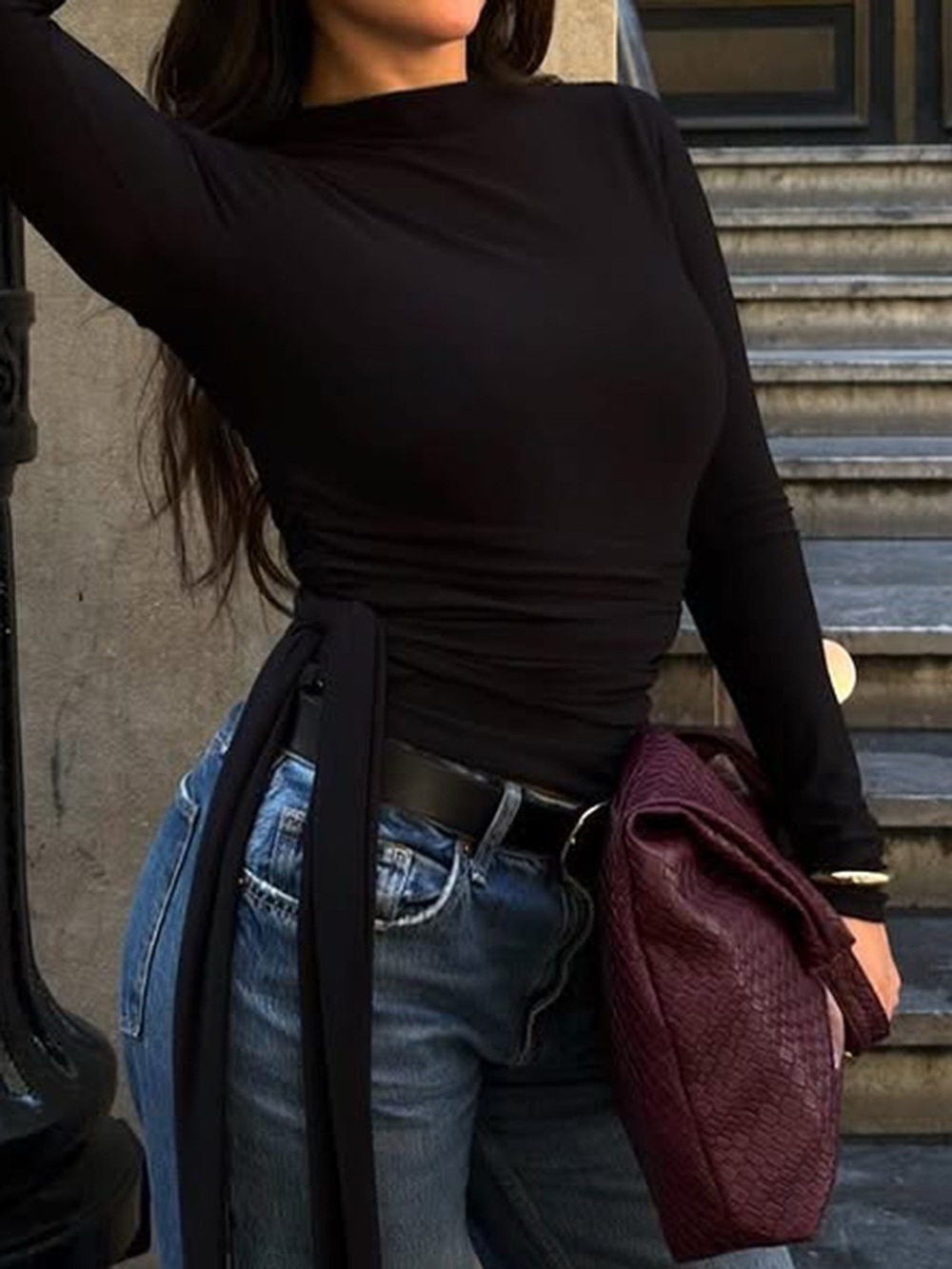 Mock Neck Long Sleeve T-Shirt